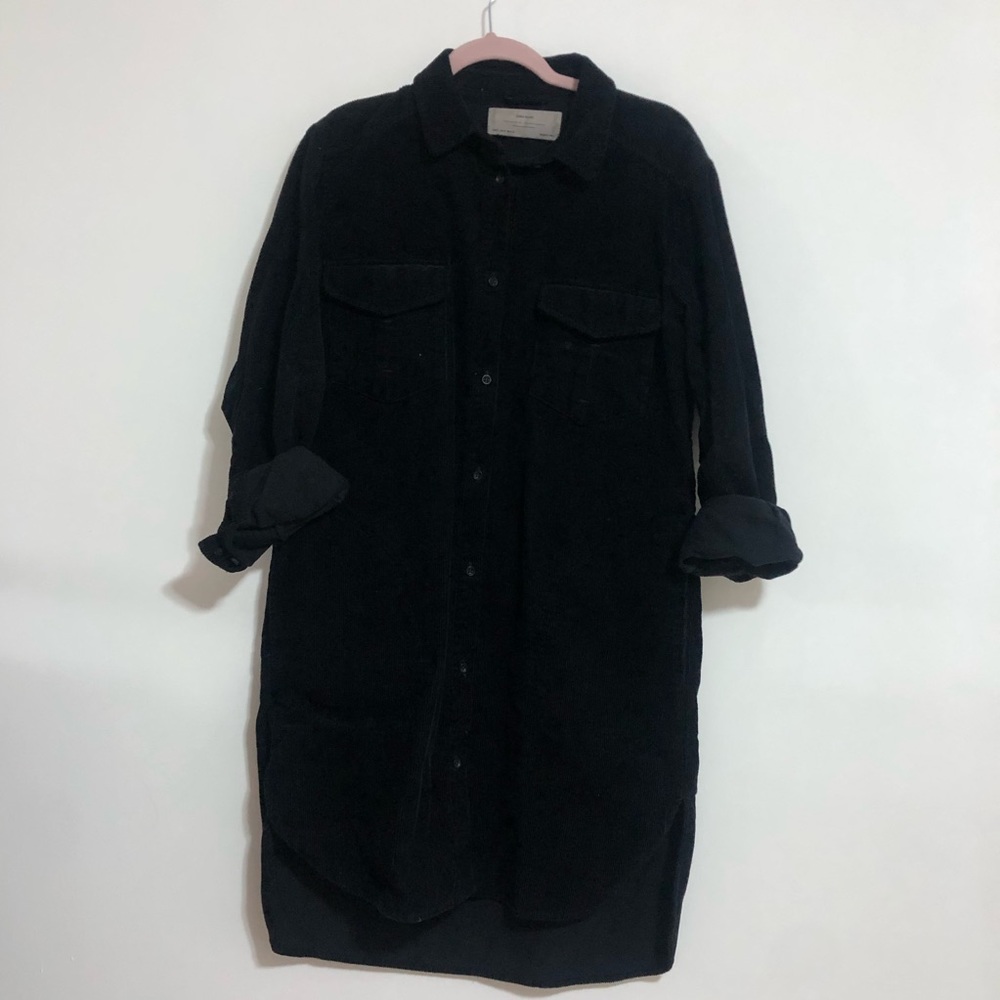 Zara Basic outerwear department navy corduroy button down dress size Small